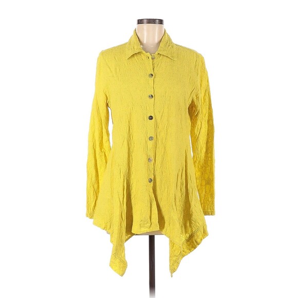 Color Me 100% Cotton CMC Bell Sleeves Button Down Crinkle Handkerchief Hem Top L - Picture 1 of 7